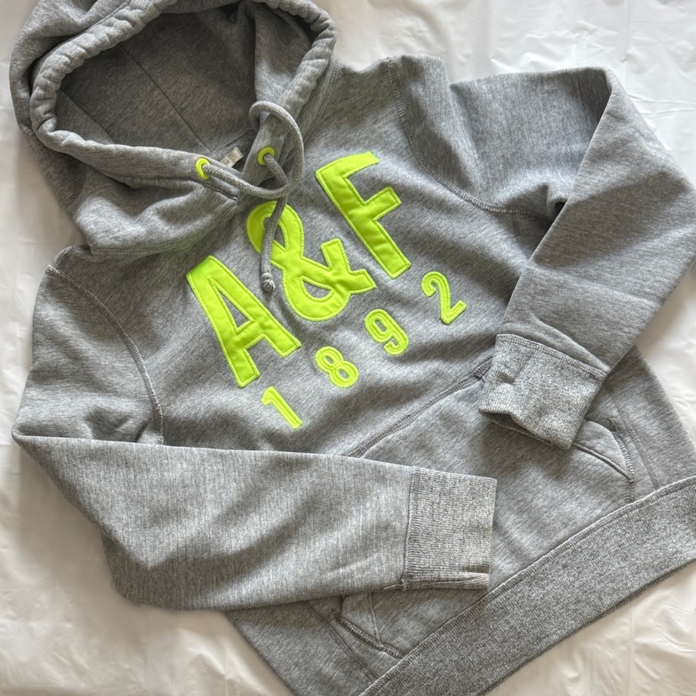 Abercrombie & Fitch Gray Hoodie with Neon Yellow Accents